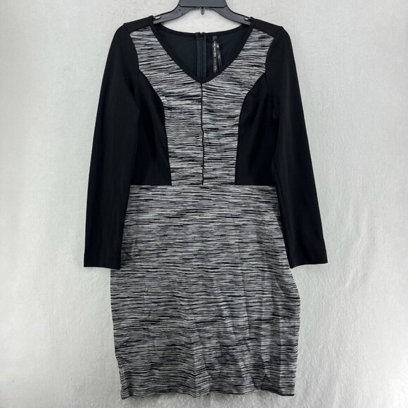 Marc New York Sheath Dress Women 8 Black Colorblock Knit Long Sleeve V-neck Mini - Picture 1 of 13